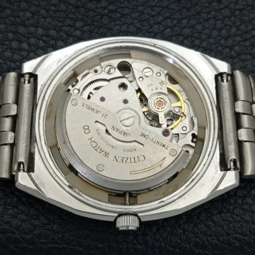 Vintage 1987 Citizen Automatic Mens Silver Watch W/daydate & Red accents